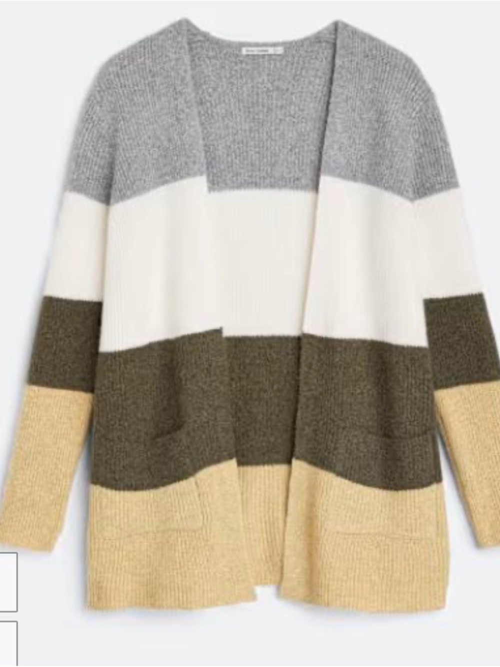 Pink Clover Colorblock Open-Front Cardigan - Gray, White, Olive, Tan